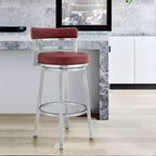 26" Madrid Counter Height Barstool with Red Faux Leather Brushed Stainless Steel Finish - Armen Living: Modern Swivel, Low Back, Armless Design