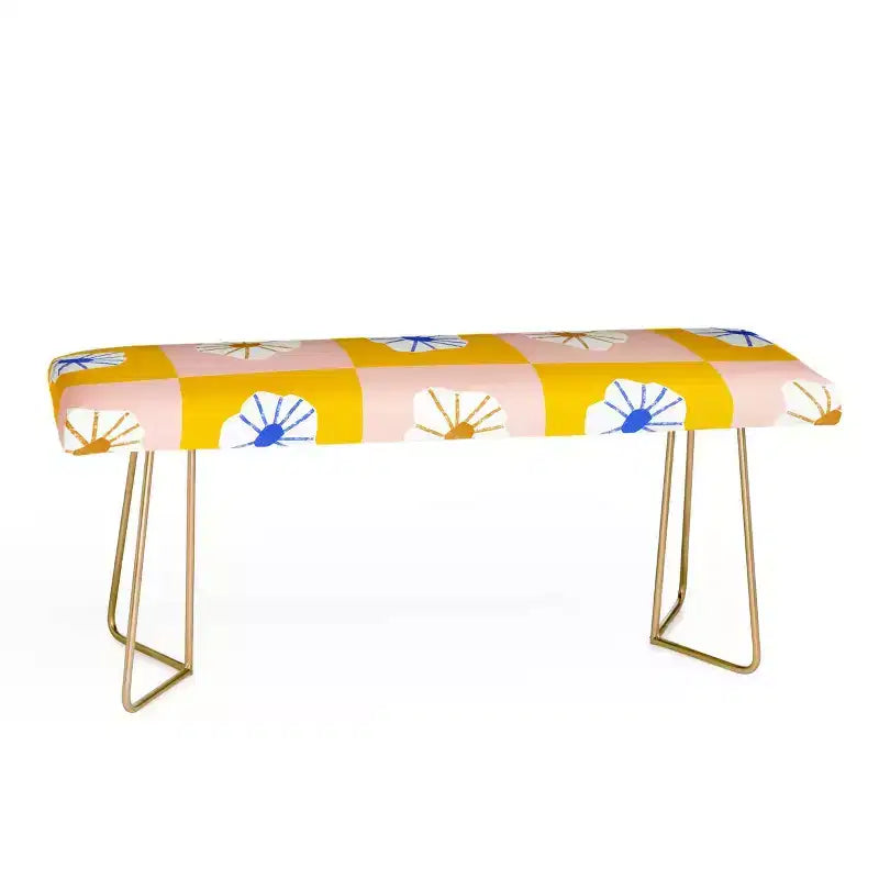 Panca Maritza Lisa White Checkered Flowers Gialla - Deny Designs
