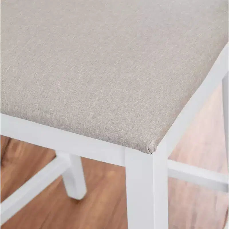 Set di 2 sgabelli da bar Flynn con schienale a scala, altezza bancone, rivestiti in bianco - Linon: Nessun montaggio, legno massello di faggio