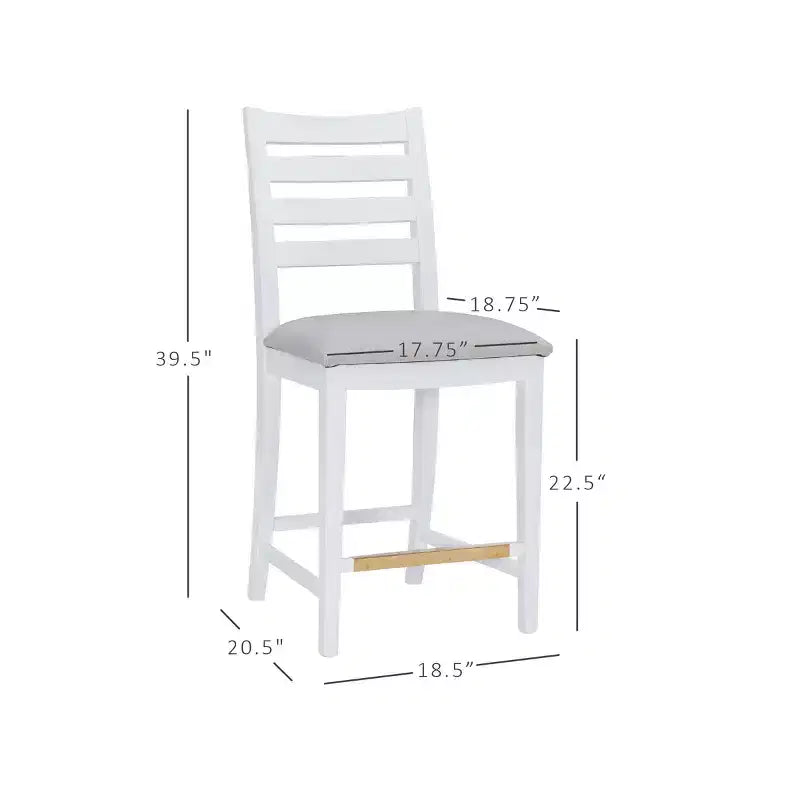 Set di 2 sgabelli da bar Flynn con schienale a scala, altezza bancone, rivestiti in bianco - Linon: Nessun montaggio, legno massello di faggio