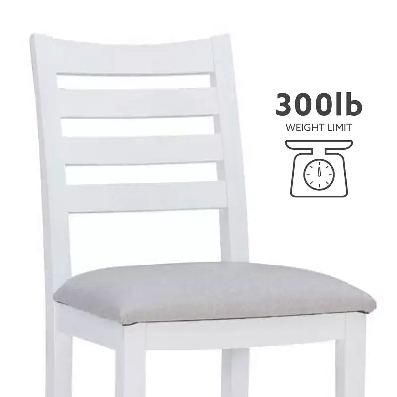 Set di 2 sgabelli da bar Flynn con schienale a scala, altezza bancone, rivestiti in bianco - Linon: Nessun montaggio, legno massello di faggio