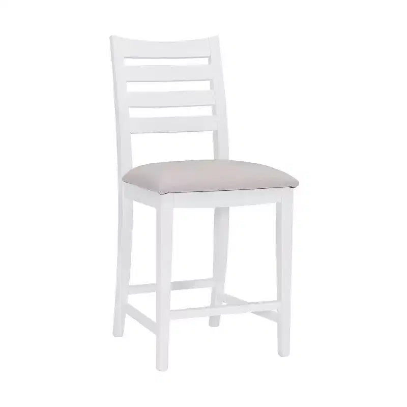 Set di 2 sgabelli da bar Flynn con schienale a scala, altezza bancone, rivestiti in bianco - Linon: Nessun montaggio, legno massello di faggio