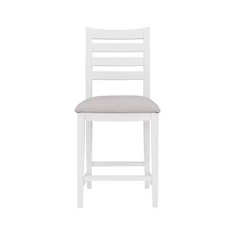 Set di 2 sgabelli da bar Flynn con schienale a scala, altezza bancone, rivestiti in bianco - Linon: Nessun montaggio, legno massello di faggio