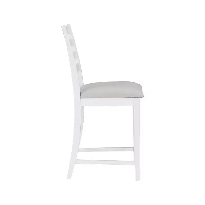Set di 2 sgabelli da bar Flynn con schienale a scala, altezza bancone, rivestiti in bianco - Linon: Nessun montaggio, legno massello di faggio