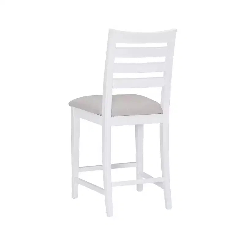 Set di 2 sgabelli da bar Flynn con schienale a scala, altezza bancone, rivestiti in bianco - Linon: Nessun montaggio, legno massello di faggio