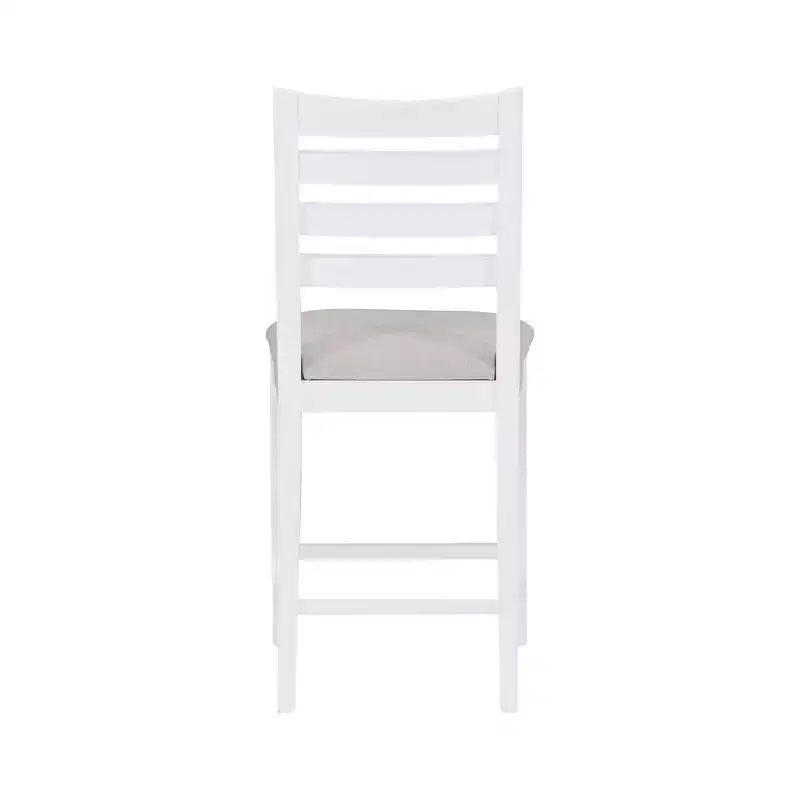 Set di 2 sgabelli da bar Flynn con schienale a scala, altezza bancone, rivestiti in bianco - Linon: Nessun montaggio, legno massello di faggio