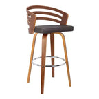 30" Benj Mid-Century Swivel Height Barstool Brown - Armen Living: Walnut Frame, Faux Leather
