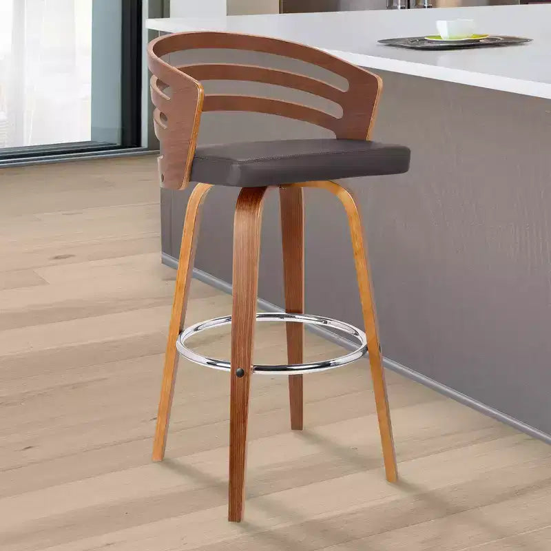 Sgabello da bar Benj Mid-Century girevole e regolabile in altezza, 76 cm, marrone - Armen Living: Struttura in noce, similpelle