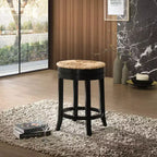 Sgabello da bar girevole Carolina Living da 24" Leif con seduta in giunco, altezza bancone, nero: legno massello, giunco intrecciato, senza braccioli