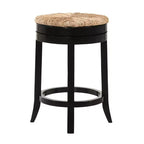 Sgabello da bar girevole Carolina Living da 24" Leif con seduta in giunco, altezza bancone, nero: legno massello, giunco intrecciato, senza braccioli