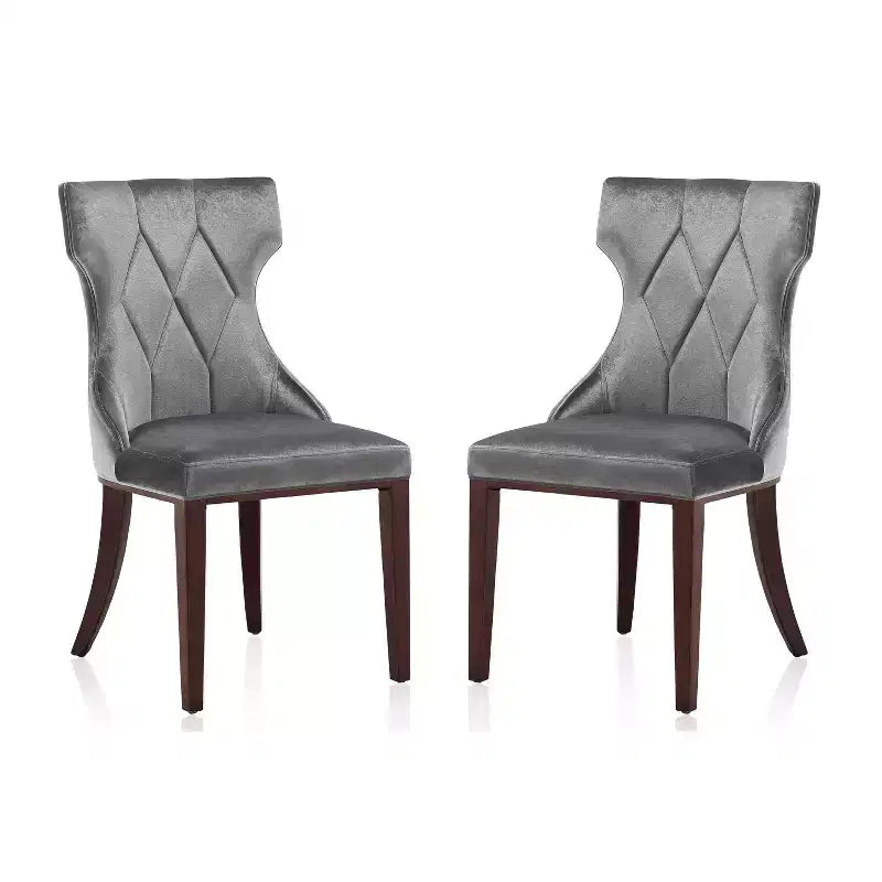 Set of 2 Reine Velvet Dining Chairs Gray - Manhattan Comfort: Beechwood Legs, Upholstered, No Assembly Required