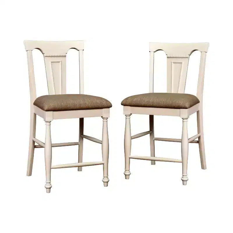 HOMES: Inside + Out Set of 2 Martha Country Counter Height Barstools Off-White/Red: Upholstered, Wood Frame