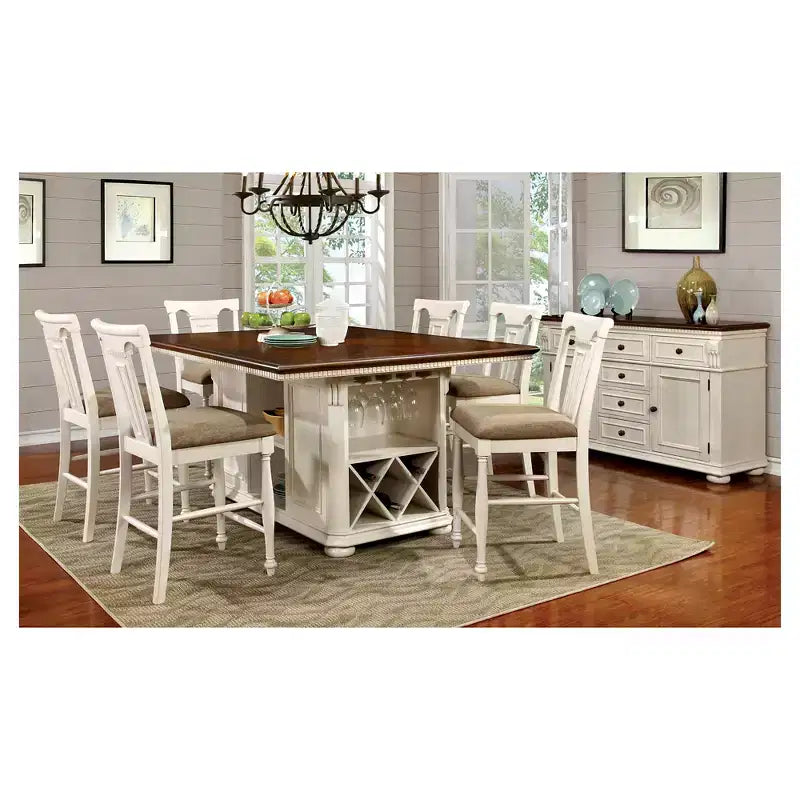 HOMES: Inside + Out Set of 2 Martha Country Counter Height Barstools Off-White/Red: Upholstered, Wood Frame