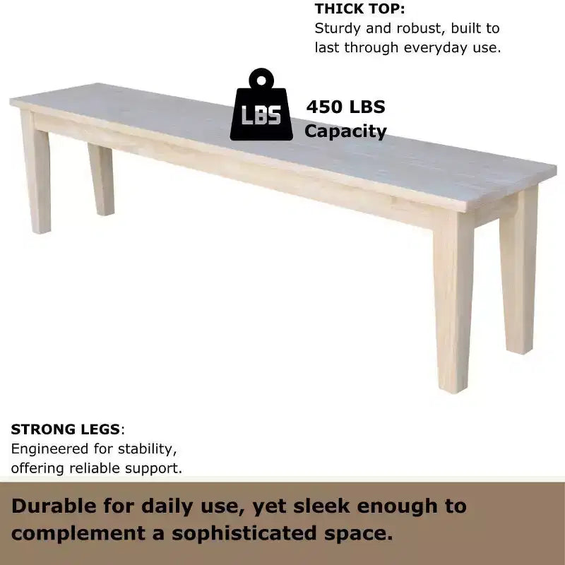 International Concepts 72" Shaker Style Bench Unfinished: Hardwood Frame, Seats 3, Farmhouse Decor