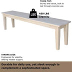 International Concepts 72" Shaker Style Bench Unfinished: Hardwood Frame, Seats 3, Farmhouse Decor