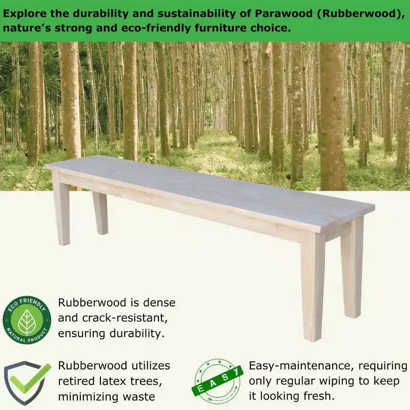 International Concepts 72" Shaker Style Bench Unfinished: Hardwood Frame, Seats 3, Farmhouse Decor