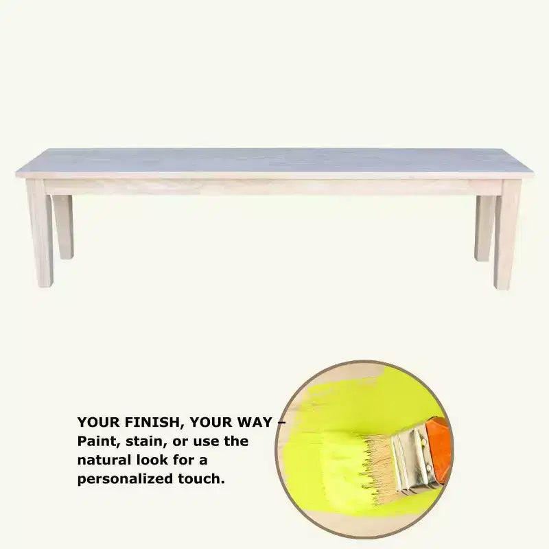 International Concepts 72" Shaker Style Bench Unfinished: Hardwood Frame, Seats 3, Farmhouse Decor