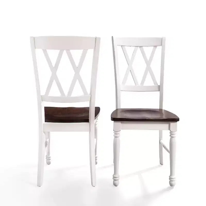 Set di 2 sedie da pranzo Shelby bianche - Crosley: Legno massello, design tradizionale con schienale a X, gambe in legno di Hevea