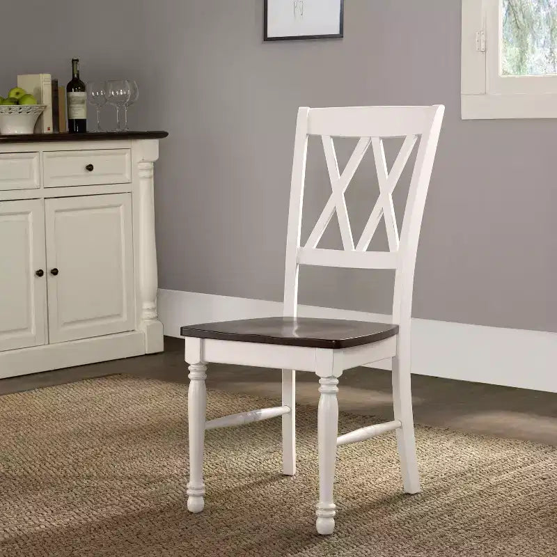 Set di 2 sedie da pranzo Shelby bianche - Crosley: Legno massello, design tradizionale con schienale a X, gambe in legno di Hevea
