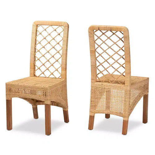 Set di 2 sedie da pranzo Moscow in Rattan e Legno Naturale/Noce - bali & pari