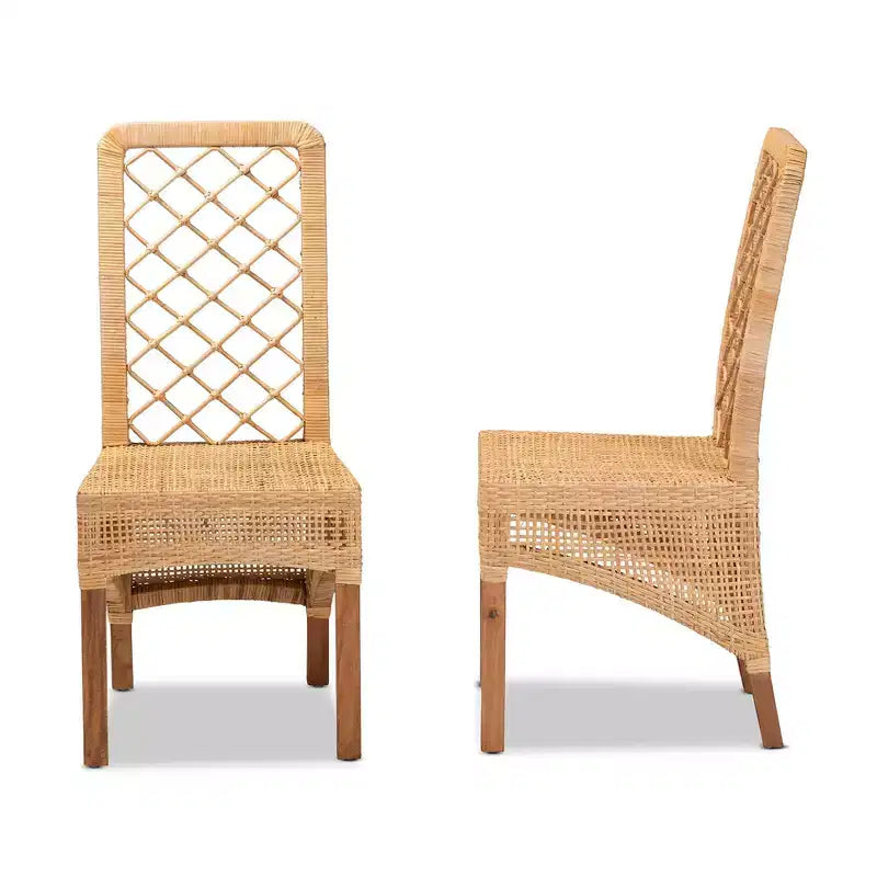 Set di 2 sedie da pranzo Moscow in Rattan e Legno Naturale/Noce - bali & pari