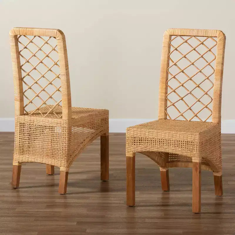 Set di 2 sedie da pranzo Moscow in Rattan e Legno Naturale/Noce - bali & pari
