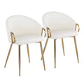 Set of 2 Claire Dining Chairs Gold/White - LumiSource: Modern Low Backrest, Steel Frame, Faux Leather