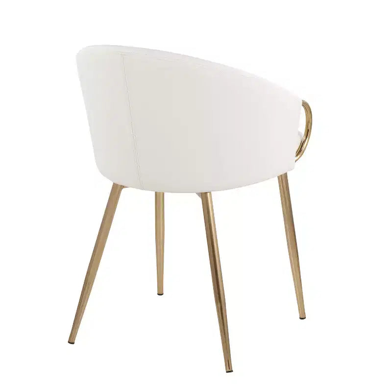 Set of 2 Claire Dining Chairs Gold/White - LumiSource: Modern Low Backrest, Steel Frame, Faux Leather