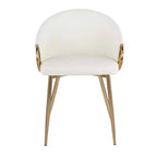 Set of 2 Claire Dining Chairs Gold/White - LumiSource: Modern Low Backrest, Steel Frame, Faux Leather