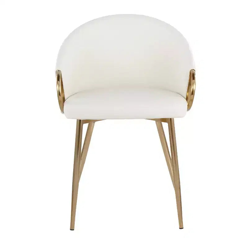 Set of 2 Claire Dining Chairs Gold/White - LumiSource: Modern Low Backrest, Steel Frame, Faux Leather