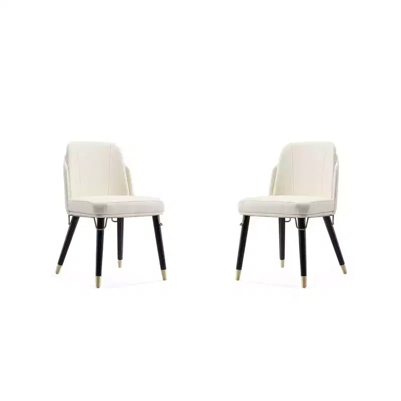 Manhattan Comfort Set of 2 Estelle Faux Leather Dining Chairs Cream: Upholstered, Wood Legs, No Assembly Required