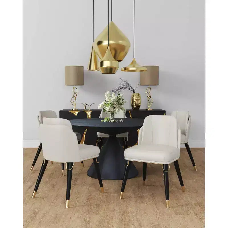 Manhattan Comfort Set of 2 Estelle Faux Leather Dining Chairs Cream: Upholstered, Wood Legs, No Assembly Required