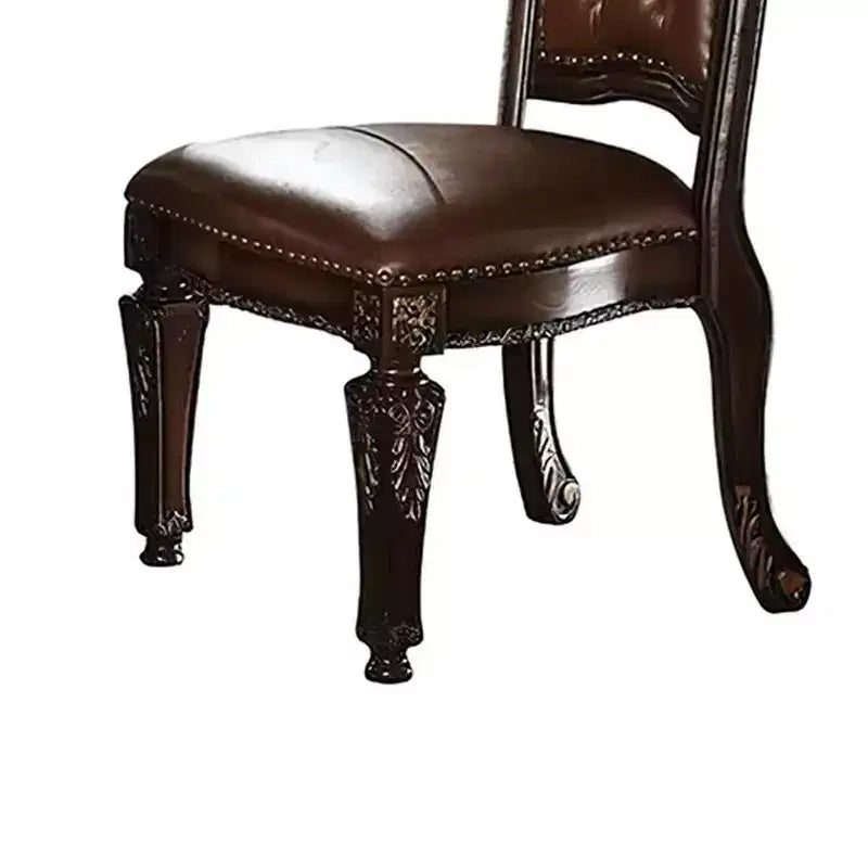 Set of 2 23" Vendome Dining Chairs Cherry - Acme Furniture: Traditional Carved, Nailhead Trim, Polyurethane Upholstery