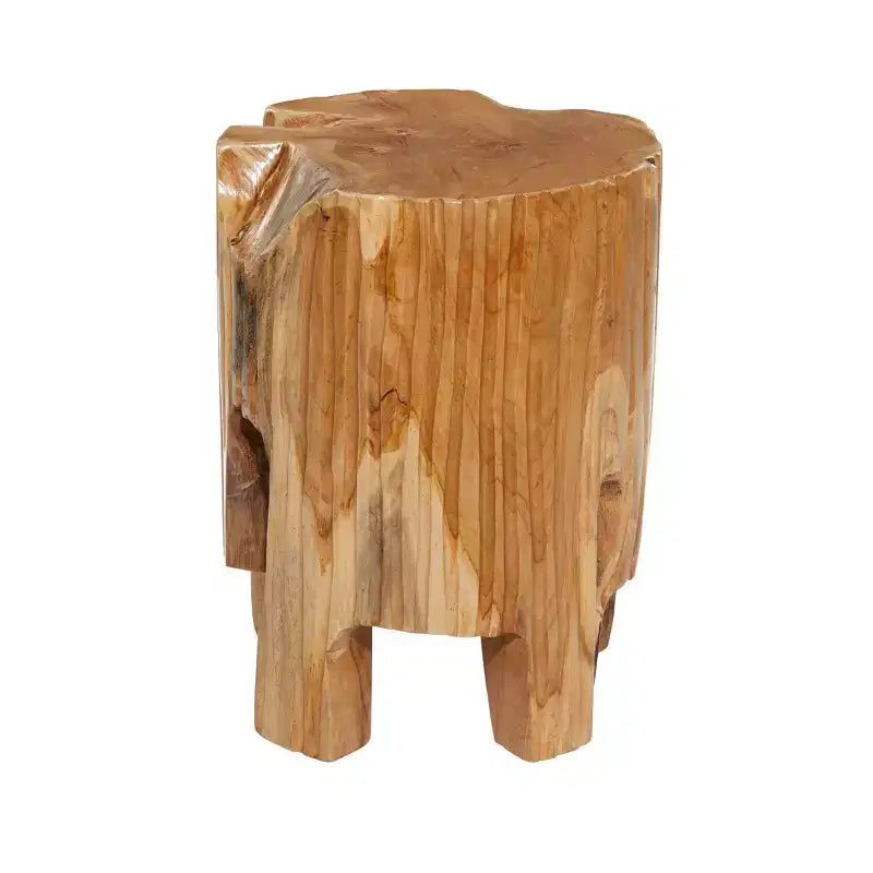 Sgabello in legno di teak bordo vivo contemporaneo marrone - Olivia & May: fatto a mano, nessun assemblaggio, uso interno