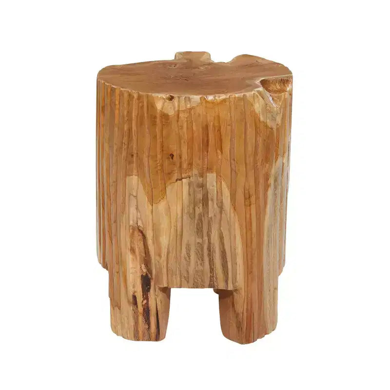 Sgabello in legno di teak bordo vivo contemporaneo marrone - Olivia & May: fatto a mano, nessun assemblaggio, uso interno