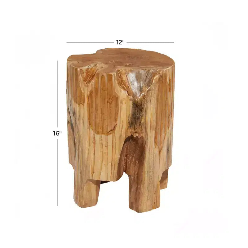 Sgabello in legno di teak bordo vivo contemporaneo marrone - Olivia & May: fatto a mano, nessun assemblaggio, uso interno