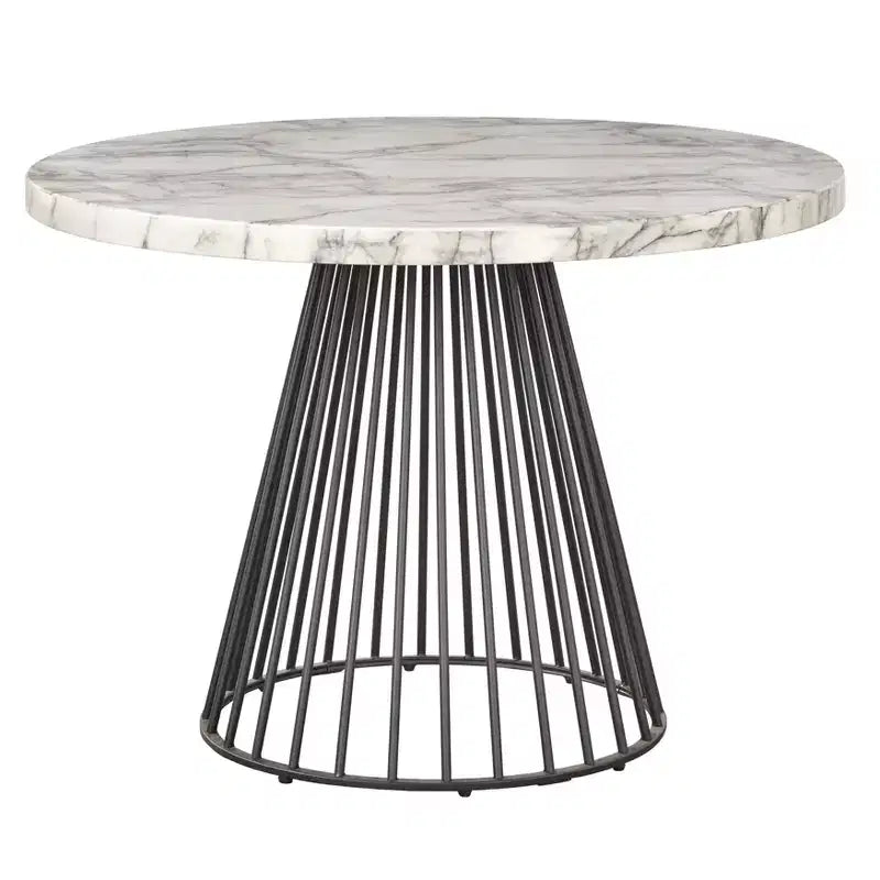 Lifestorey Indra Modern Faux Marble Round Dining Table Off-White/Black: Faux Marble Top, 4-Seater, Modern Kitchen Furniture
