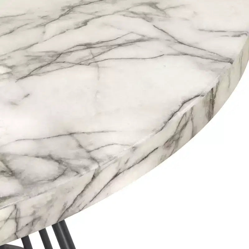Lifestorey Indra Modern Faux Marble Round Dining Table Off-White/Black: Faux Marble Top, 4-Seater, Modern Kitchen Furniture