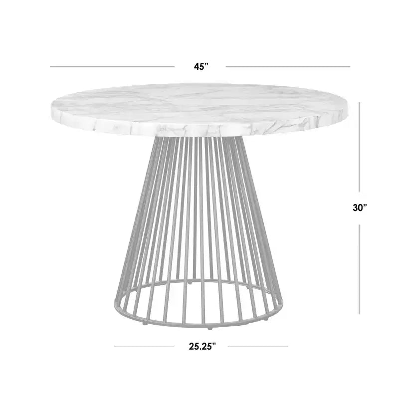 Lifestorey Indra Modern Faux Marble Round Dining Table Off-White/Black: Faux Marble Top, 4-Seater, Modern Kitchen Furniture