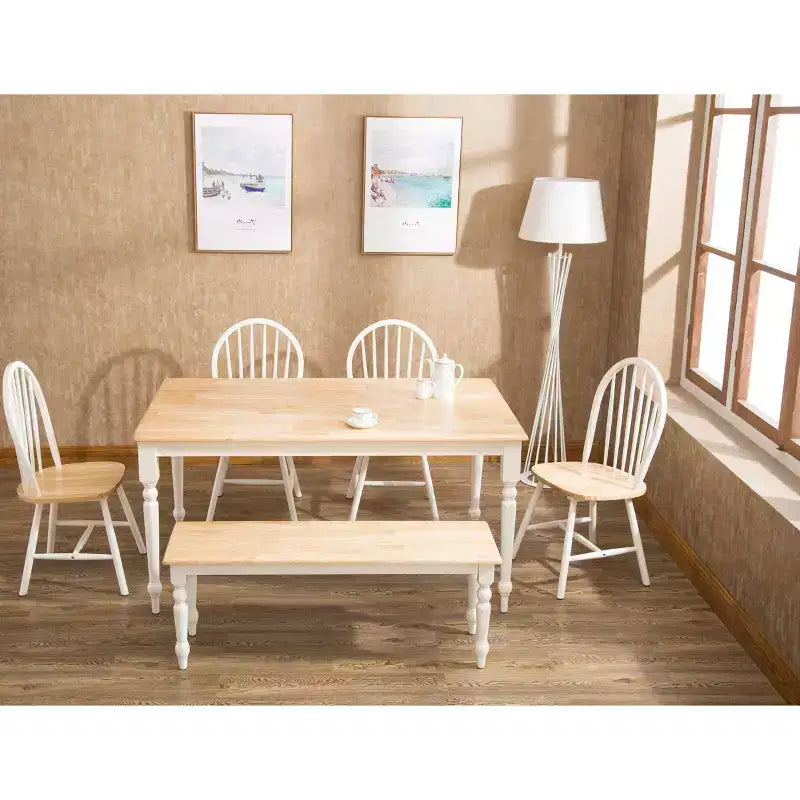Dining Table Wood/Brown/White - Boraam: Rubberwood Frame, 6 Seats, Rectangle, 4-Leg Base, 60" Length, 36" Width