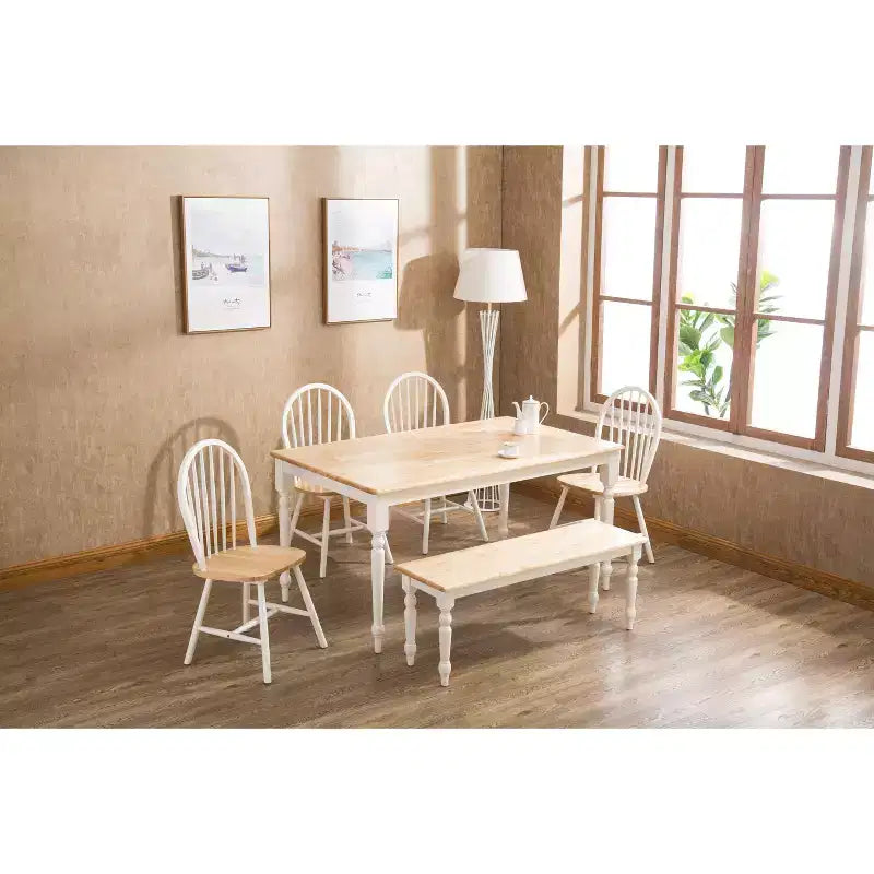 Dining Table Wood/Brown/White - Boraam: Rubberwood Frame, 6 Seats, Rectangle, 4-Leg Base, 60" Length, 36" Width