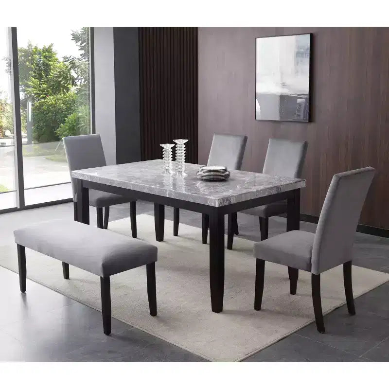 6pc Napoli 64" Marble Top Dining Set Gray - Steve Silver Co.