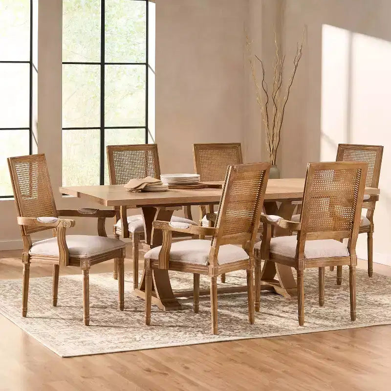 Set da pranzo espandibile Maria 7 pezzi in legno e canna stile French Country naturale/beige - Christopher Knight Home