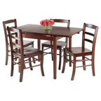 5pc Pulman Dining Set with Ladder Back Chairs Wood/Walnut - Winsome: Traditional Mid-Century Modern, Square Table, 4 Seats