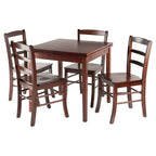 5pc Pulman Dining Set with Ladder Back Chairs Wood/Walnut - Winsome: Traditional Mid-Century Modern, Square Table, 4 Seats