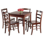 5pc Pulman Dining Set with Ladder Back Chairs Wood/Walnut - Winsome: Traditional Mid-Century Modern, Square Table, 4 Seats