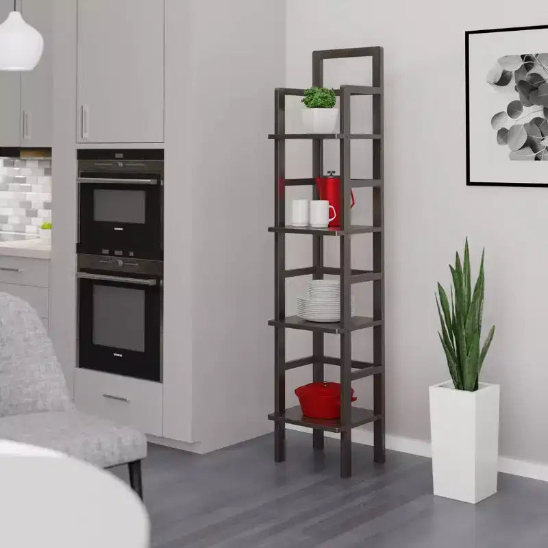 Aiden Narrow Bakers Rack Coffee - Winsome Wood: 4-Tier Storage, Lacquered Wood Finish, Fixed Shelves