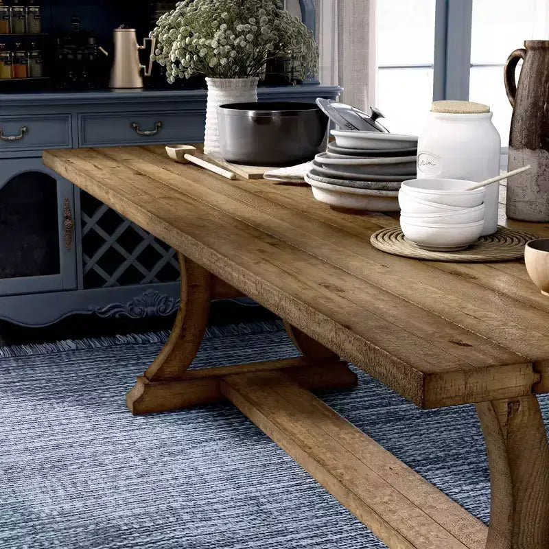 Shelia Solid Pine Wood Dining Table Rustic Pine - HOMES: Inside + Out: Sturdy Trestle Design, Seats 8