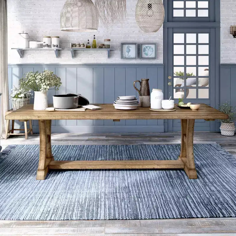 Shelia Solid Pine Wood Dining Table Rustic Pine - HOMES: Inside + Out: Sturdy Trestle Design, Seats 8
