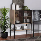 Baxton Studio Asher Credenza con 2 Ante in Legno e Metallo, Mobile da Pranzo Marrone Naturale/Nero: Ripiani Fissi, Struttura in Truciolato